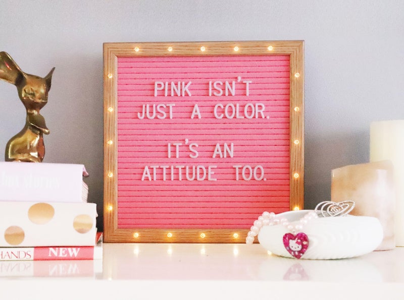 PMPX Letter Board THE ORIGINAL Pink Felt Board with Stand, Built-in LED Lights 10 x 10 -Menu Board + Wood Frame, 340 Letters, Emojis + Cursive words - Custom Sign Messages, Pregnancy Announcement, Weddings - Image 3